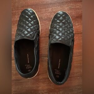 Time & true  Memory Foam Quilted Slip-On Sneakers - Black